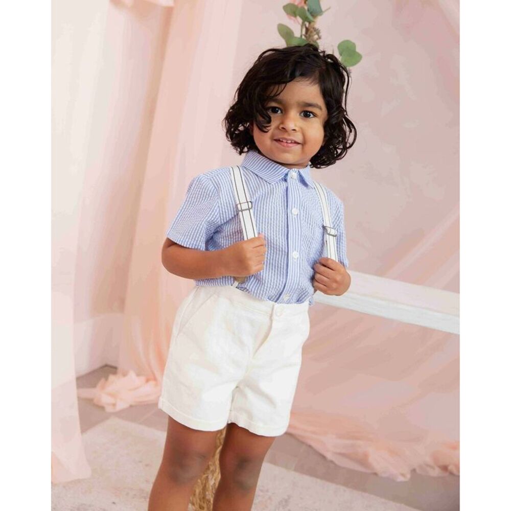 Bums & Roses Girls Bamboo Linen Suspender Shorts, Multicolor